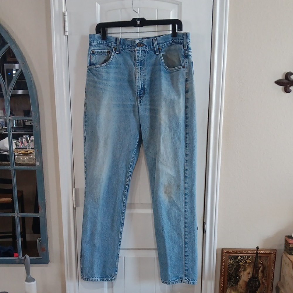 Vtg Carhartt Light Wash Blue Denim Jeans 36x32